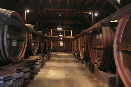 １階のワイン樽の展示